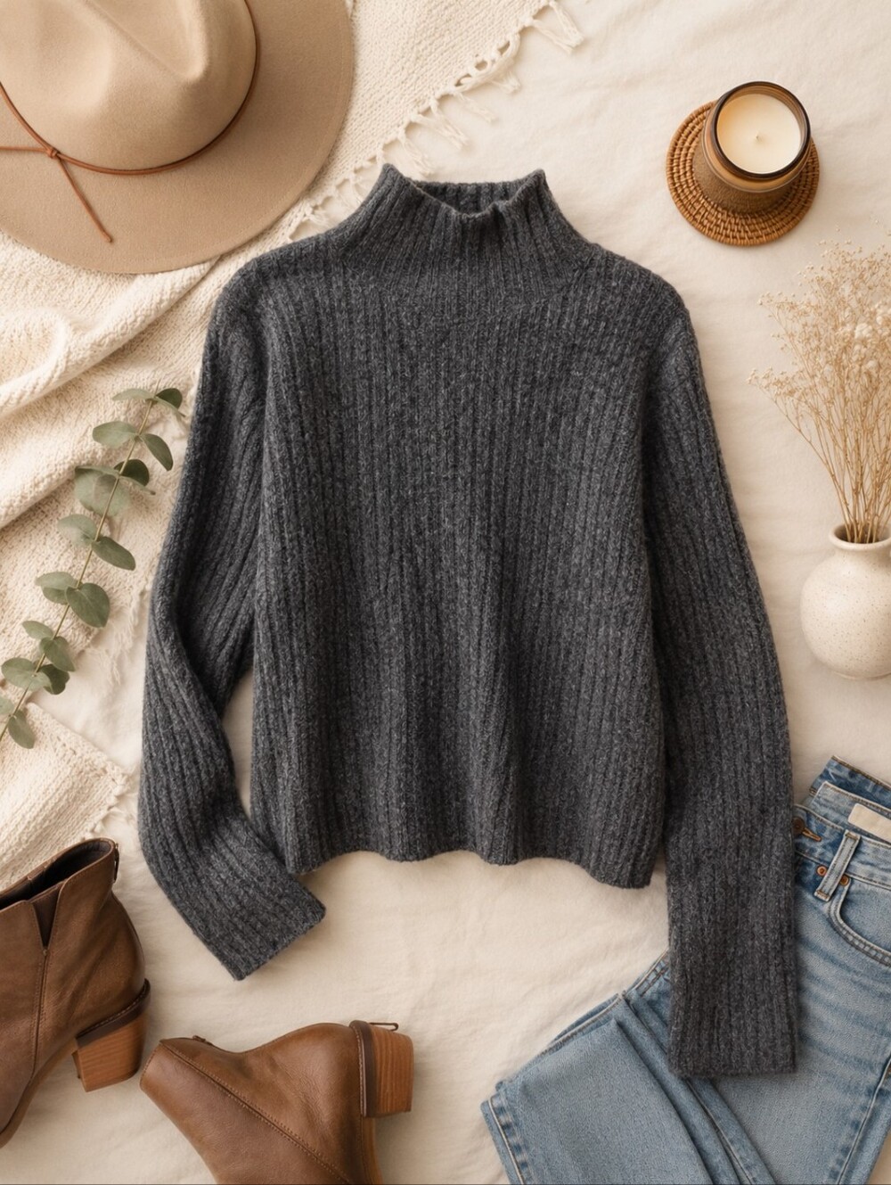 Liz Claiborne Charcoal Village Charcoal Ribbed Turtleneck Sweater Women XL Cozy